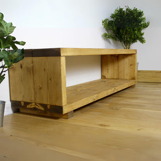 Discover the Calshot coffee table, a rustic wooden centerpiece handcrafted in the UK. Perfect for adding farmhouse charm to your living room.