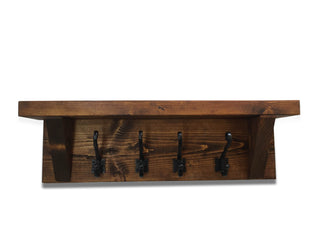 Handcrafted rustic solid wood coat hook with rich dark oak finish, perfect for adding charm and functionality to your entryway or hallway decor.