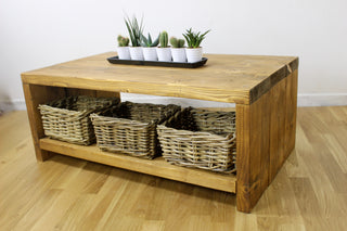 Transform your living space with the bespoke elegance of the Rustic Solid Wood Farley Coffee Table: A custom-made centerpiece crafted from chunky, solid wood, perfect for adding rustic charm to your decor.