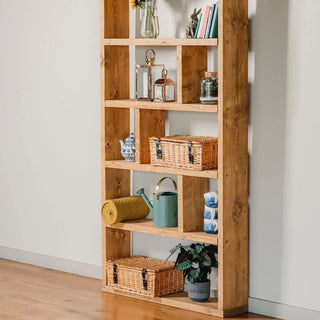 Transform your space with the Rustic Ringwood Shelving Unit: A natural and solid wood addition for rustic-inspired decor and functional organization.