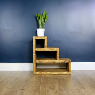 Rustic Sheldon Side Table: Stepped design with storage shelves, adding functional charm to your living space.
