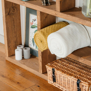Enhance your space with the rustic charm of the Blackfield solid wood shelving unit, offering ample storage and timeless appeal.