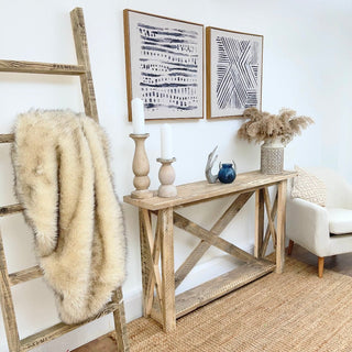 Meet the Winford Solid Wood Reclaimed Console Table with Storage: Crafted from reclaimed wood, this custom-made piece exudes natural elegance while offering ample storage for your home.