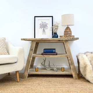 Explore the unique appeal of the Yarmouth Handmade Solid Wood Reclaimed Bookcase Shelving Unit: Crafted with care from reclaimed wood, this custom piece seamlessly combines rustic allure with versatile storage solutions, making it an exceptional addition to your home.