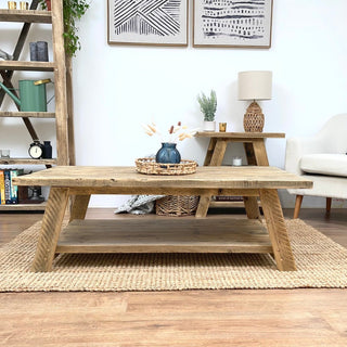 Discover the rustic elegance of our Yarmouth coffee table, handmade in the UK from reclaimed wood. This unique coffee table adds warmth and character to your living room decor with its farmhouse charm and natural allure.