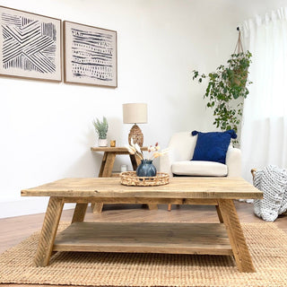 Discover the rustic elegance of our Yarmouth coffee table, handmade in the UK from reclaimed wood. This unique coffee table adds warmth and character to any living space with its farmhouse-inspired design.
