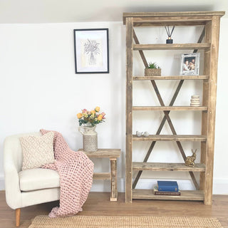 Discover functional elegance with the Winford Large Solid Wood Reclaimed Bookcase: A rustic masterpiece offering spacious storage, handcrafted from reclaimed wood for timeless charm in your home library or living space.