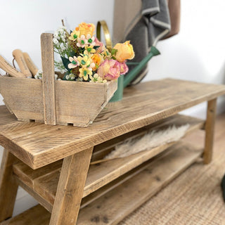 Yarmouth Reclaimed Wooden Shoe Rack Bench: A rustic and practical solution for organizing footwear, handcrafted from reclaimed wood with a built-in bench for added functionality.