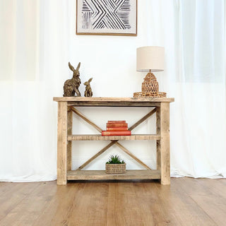 Introducing the Winford shelving unit, a rustic bookcase crafted from reclaimed and distressed solid wood. . With its natural wood finish, it adds warmth and character to any modern farmhouse or cottage home decor.