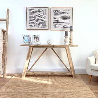 Introducing the Yarmouth Handmade Solid Wood Reclaimed Console Table: Elevate your space with this rustic masterpiece, handcrafted from reclaimed wood for a touch of sustainable elegance.