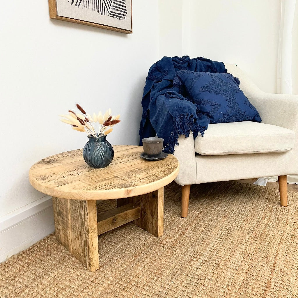 Rustic round coffee clearance table with storage