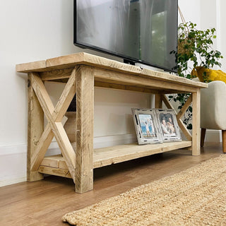 Introducing the Winford Solid Wood Reclaimed TV Unit with Storage: Elevate your entertainment space with this rustic centerpiece, blending style and functionality seamlessly.