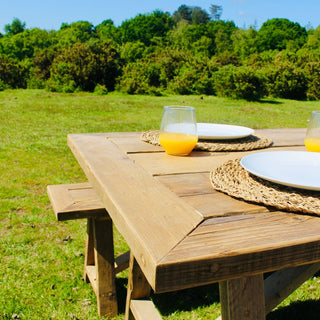 Experience the timeless elegance of the Harlow Handcrafted Reclaimed Wooden Garden Dining Table. Crafted from upcycled wood for eco-friendly outdoor living.