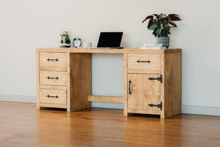 Discover rustic elegance for your workspace with the Marina Solid Wood Desk: Crafted with style and functionality, it offers ample storage and charm.