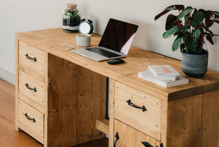 Discover rustic elegance for your workspace with the Marina Solid Wood Desk: Crafted with style and functionality, it offers ample storage and charm.