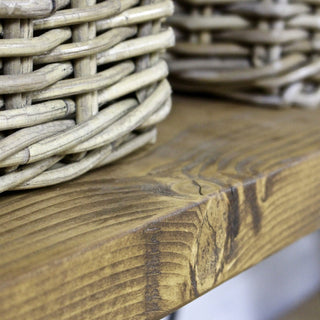 Enhance your entryway with the Holmestead Industrial Rustic Hallway Console Table, featuring a solid wood top and metal frame for a stylish touch.