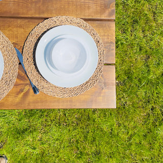 Explore the Harlow Handcrafted Reclaimed Wooden Garden Dining Table. A sustainable outdoor masterpiece, made from recycled wood for eco-friendly elegance.