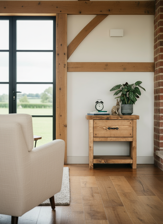Breamore Handmade Rustic Solid Wood Bedside Table with Drawer