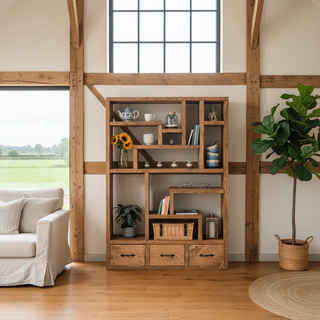 Brockenhurst Extra Large Rustic Bookcase Shelving Unit with Drawers