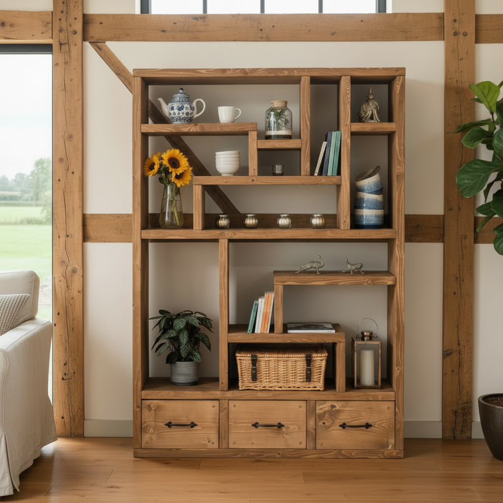 Rustic Shelving Unit Short Brockenhurst Large Bookcase Shelving Unit with Drawers – Rustic Dreams