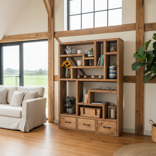 Brockenhurst Extra Large Rustic Bookcase Shelving Unit with Drawers