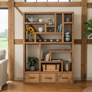 Brockenhurst Extra Large Rustic Bookcase Shelving Unit with Drawers