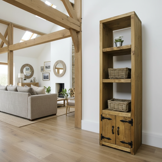 Buckland Tall Rustic Bookcase Display Cabinet with Doors