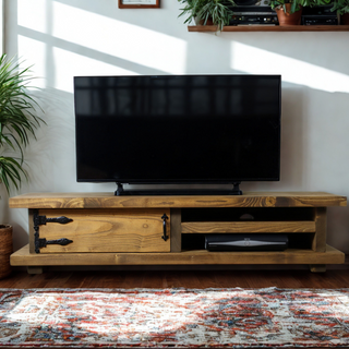 Introducing the Fordingbridge TV unit, a stunning addition to your living space. This low-profile TV stand boasts a rustic charm, crafted from high-quality wood to add warmth and character to your home decor. 