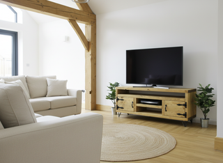 Brook Solid Wood Rustic Handmade Tv Unit with Doors