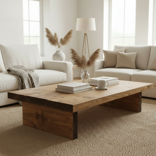 Burley Small Solid Wood Rustic Low Coffee Table