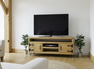 Brook Solid Wood Rustic Handmade Tv Unit with Doors