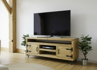Brook Solid Wood Rustic Handmade Tv Unit with Doors