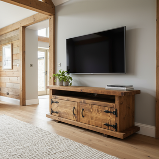 Hale Solid Wood Rustic Handmade Tv Unit with Doors