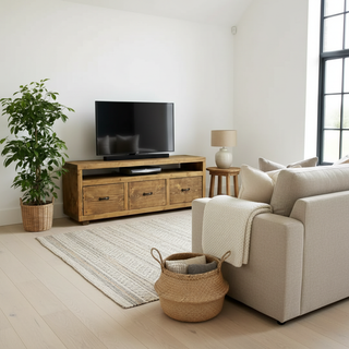 Highwood Solid Wood Rustic Handmade Tv Unit with Drawers