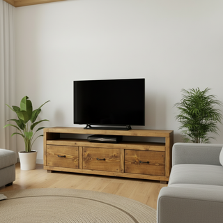 Highwood Solid Wood Rustic Handmade Tv Unit with Drawers