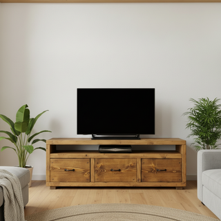 Highwood Solid Wood Rustic Handmade Tv Unit with Drawers
