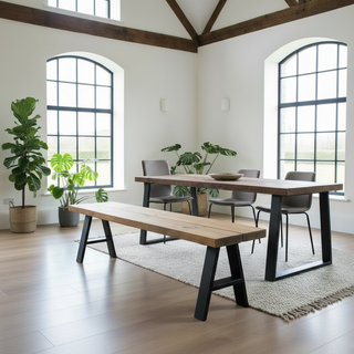 Moorland Industrial Dining Bench with Metal Legs