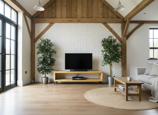 Romsey Solid Wood Rustic Tv Console with Open Shelving