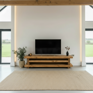 Ashlett Solid Wood Rustic Handmade Pine Tv Unit with Shelves