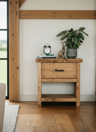 Breamore Handmade Rustic Solid Wood Bedside Table with Drawer