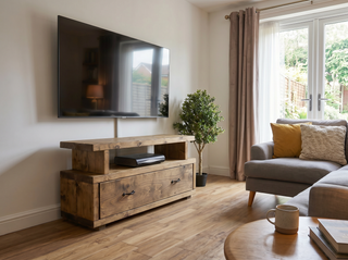 Lockerley Solid Wood Rustic Tv Entertainment Console Table with Drawer