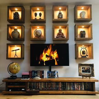 Elevate your wall decor with Clayton Rustic Handmade Cube Wall Shelves. Crafted from solid wood, these shelves offer versatile display options.