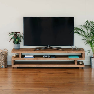 Introducing the Hartington TV unit, a rustic wooden entertainment unit crafted from solid wood, this low TV unit features natural elegance and sturdy construction.