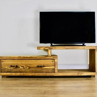 Lowick rustic TV unit Handcrafted solid wood with drawer adding charm and storage to your living space.