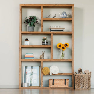 Handcrafted rustic solid wood Blackfield shelving unit offers ample storage, showcasing natural beauty for versatile organization.