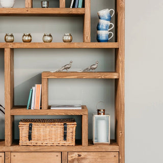 Elevate your home decor with the Brockenhurst Extra Large Rustic Bookcase Shelving Unit, featuring spacious drawers for versatile storage.