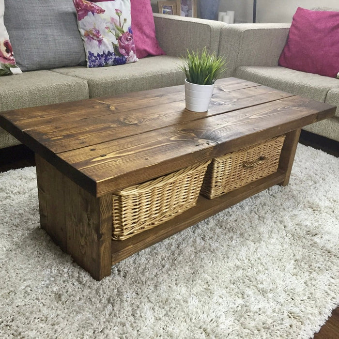 Rustic Lyimington coffee table, made from 100% solid wood in the heart of the new forest by dedicated craftsmen. Finished in a Dark or Medium Oak 