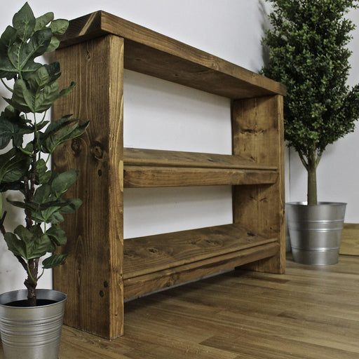 Rustic Redlynch Shoe Rack handcrafted by Rustic Dreams and finished in a dark oak finish.