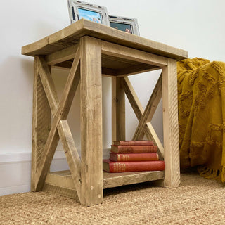 Winford Handmade Reclaimed Solid Wood Side Table: A rustic yet elegant addition to any space, crafted from reclaimed wood with unique character and charm.