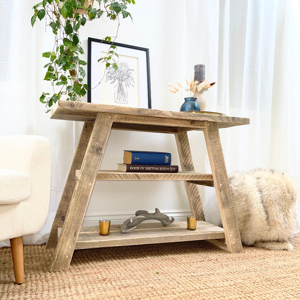 Rustic Shelving Unit Short Yarmouth Handmade Solid Wood Reclaimed Bookcase Shelving Unit – Rustic ...